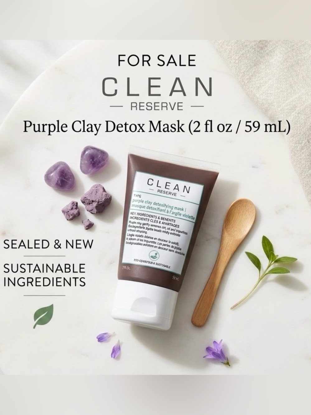 Clean Reserve Purple Clay Detox Mask - 2 fl oz SEALED